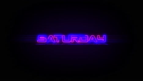 flashing saturday electric blue and pink neon sign flashing on and off with flicker, reflection, and anamorphic lights in 4k