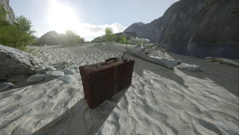 vintage suitcase on a desert beach