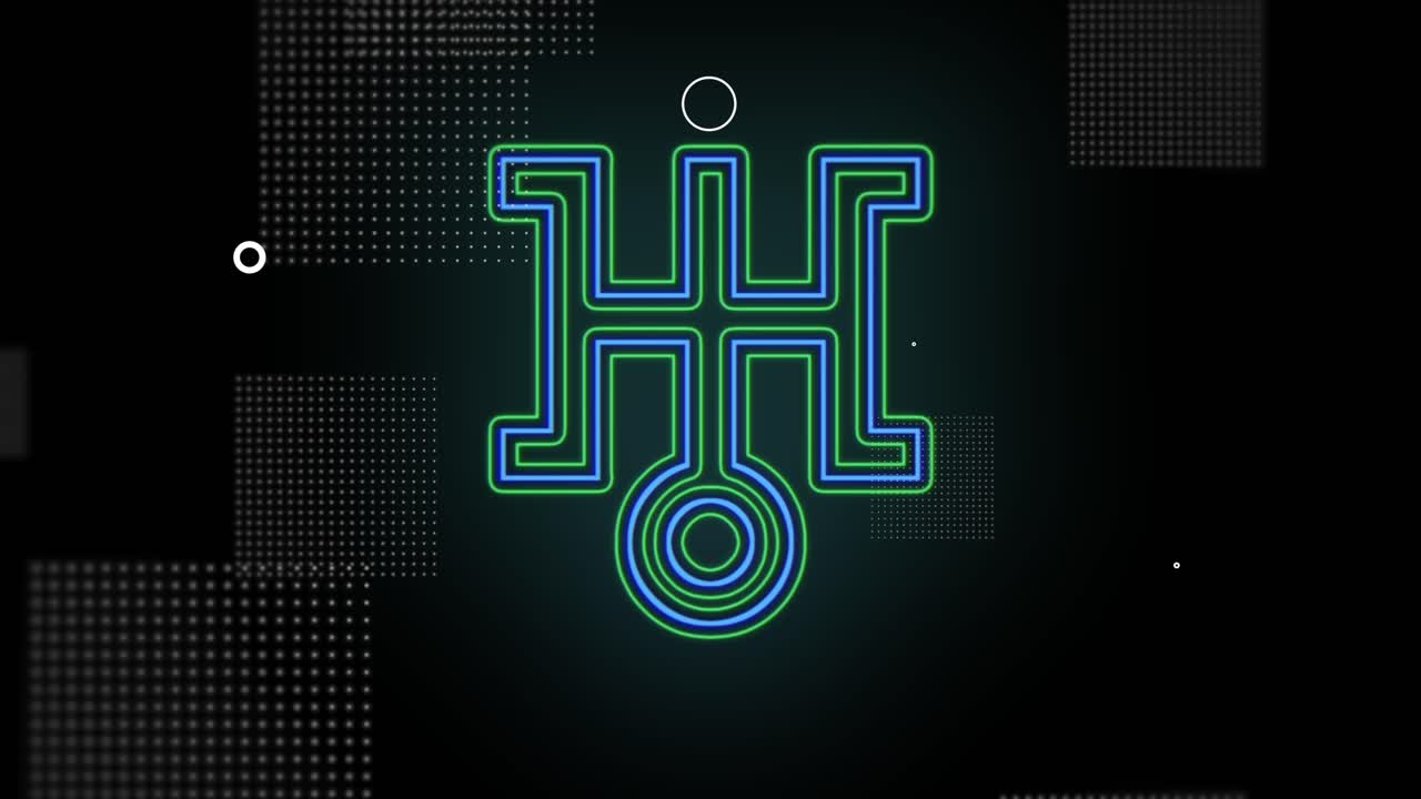 patrón de símbolos de japón verde neón pulsante en filas