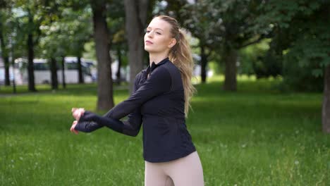 woman stretching outdoors