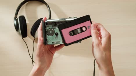 vintage cassette tape player and headphones