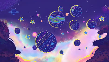 a colorful illustration of space with planets and stars