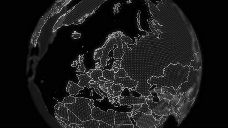 lithuania country alpha for editing data analysis technology globe rotating, cinematic video showcases a digital globe rotating, zooming in on lithuania country alpha for editing template