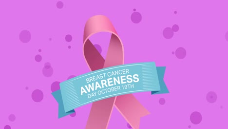 Animation-of-breast-cancer-awareness-text-and-pink-ribbon-on-purple-background