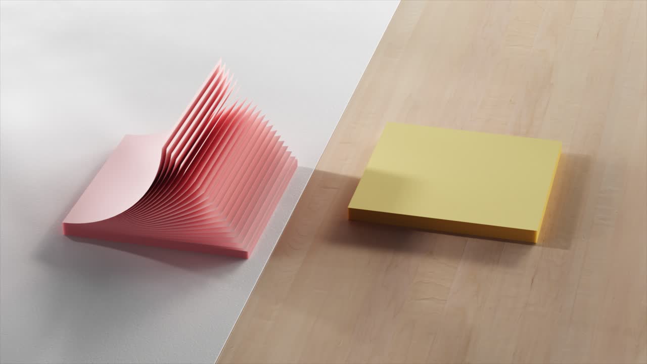 분홍색과 노란색 접착형 메모