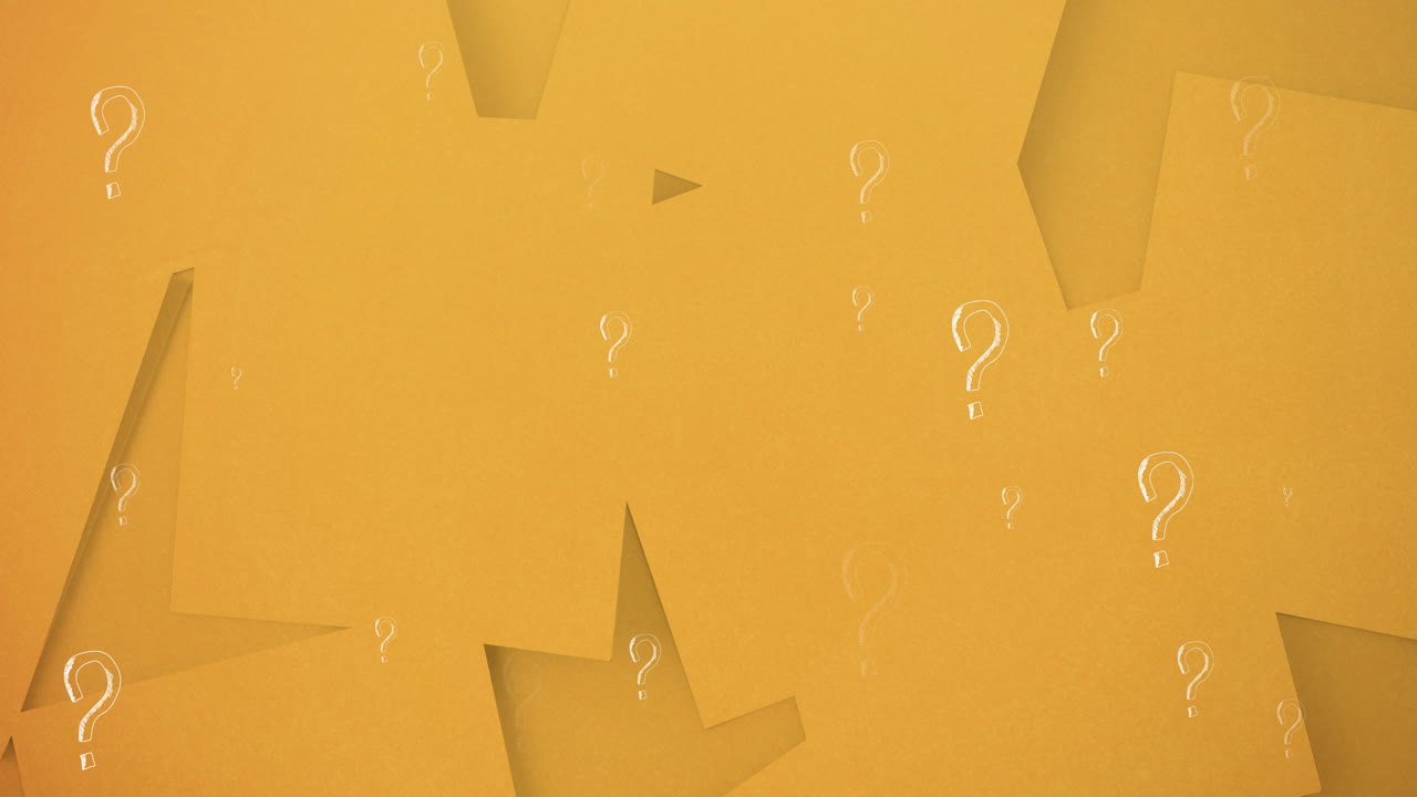 다수의 질문표 기호의 디지털 애니메이션 떠다니는 노란색 빈 메모 메모