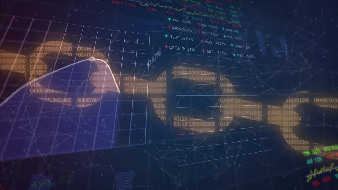 검은 바탕에 연결 네트워크를 통해 데이터 처리의 애니메이션