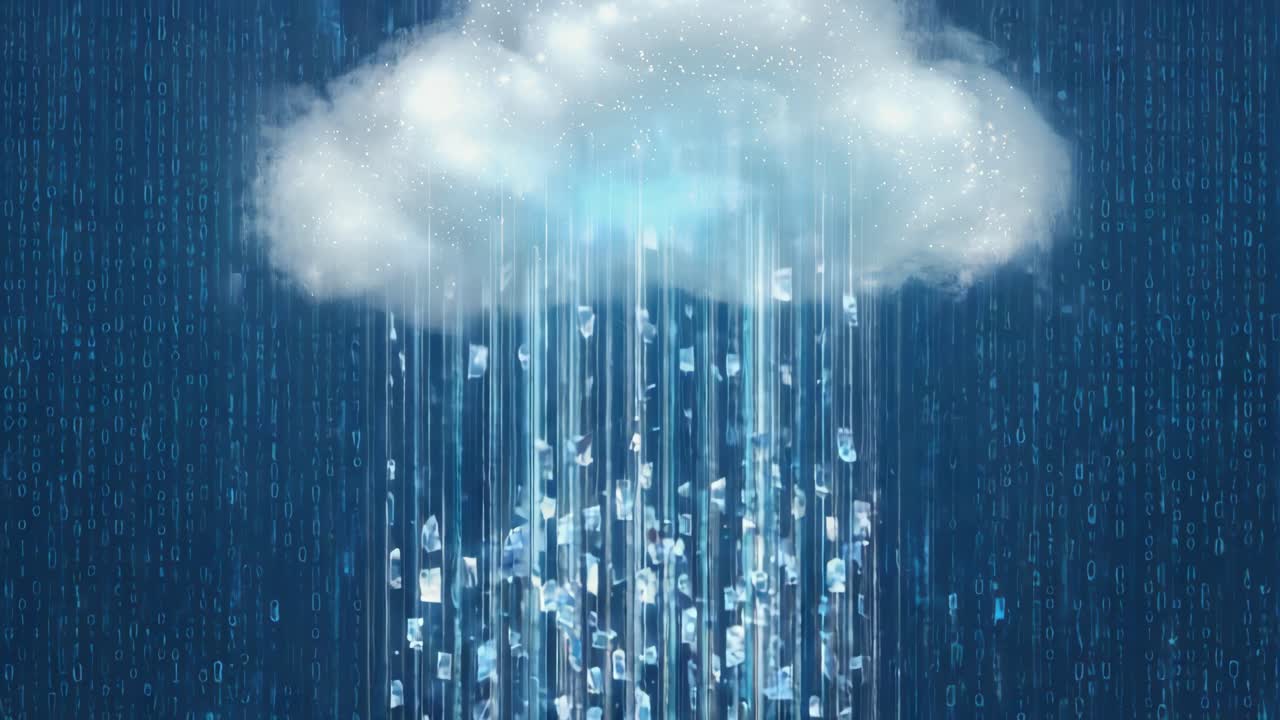 Cloud Computing and Data Transfer: Digital Information Rain on Binary Background