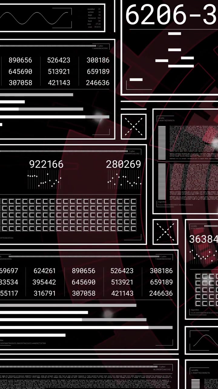Animation of digital data processing over black background
