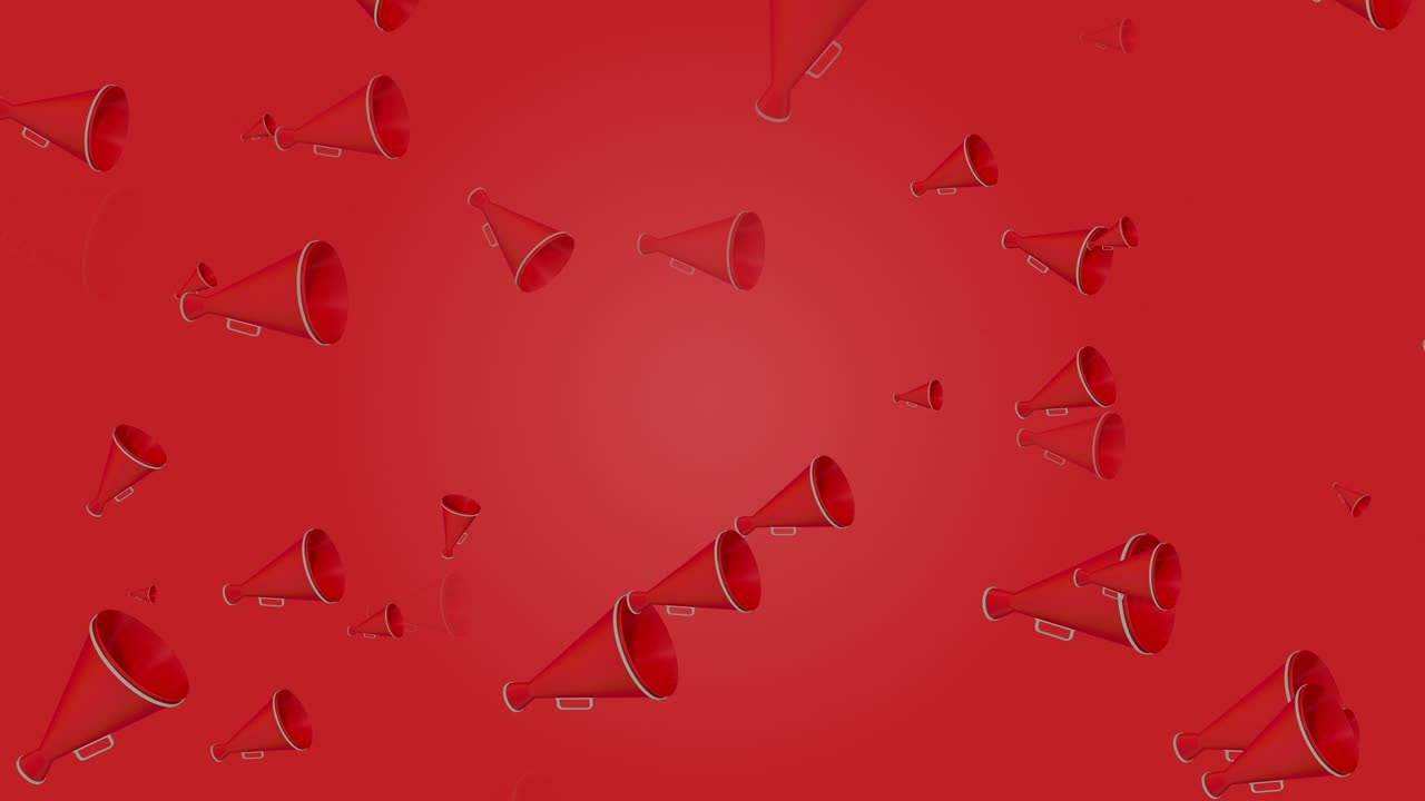 4k абстрактная цикличная анимация летающего мегафона, красный фон