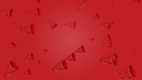 animación de megáfono volador en bucle abstracto de 4k, fondo rojo