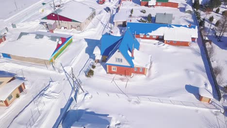 snowy village aerial view