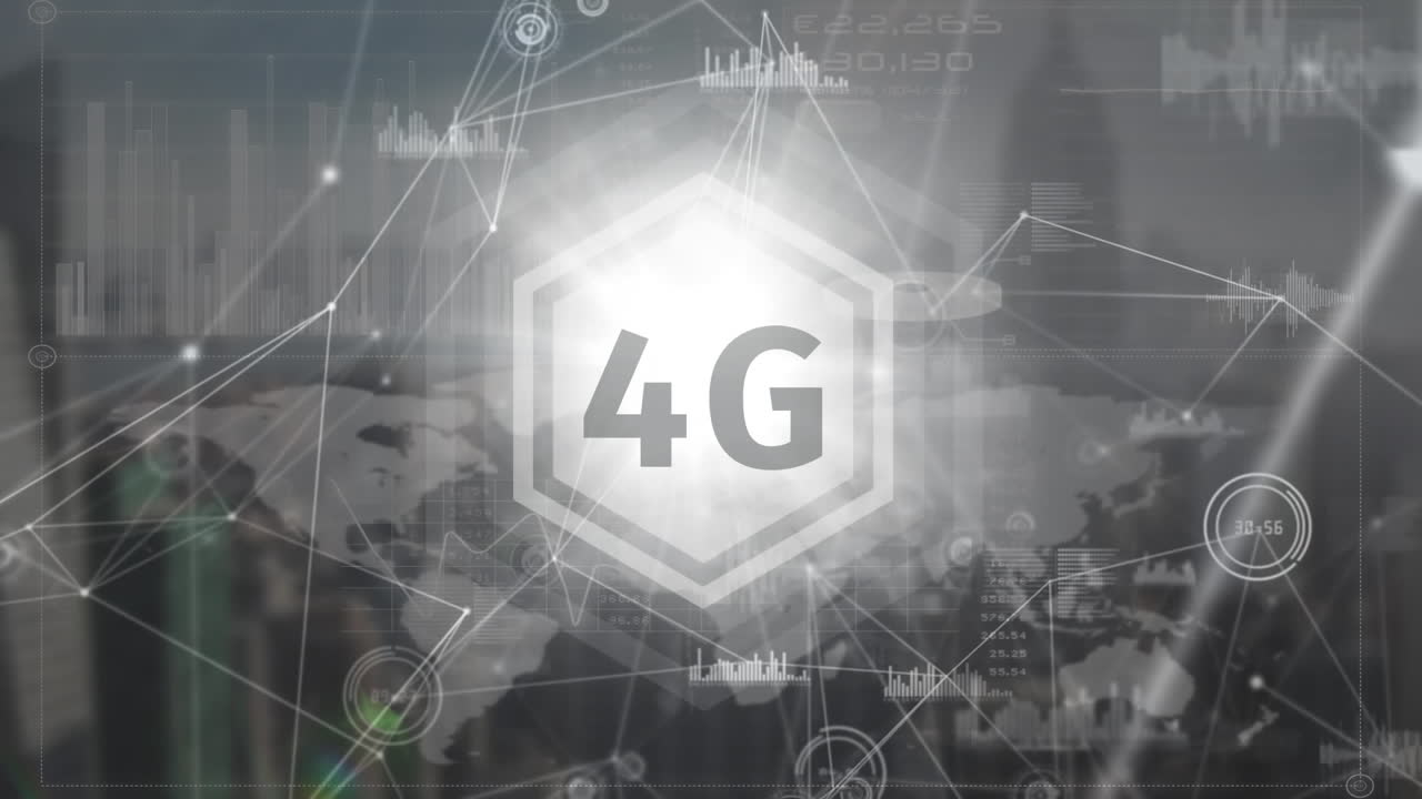 símbolo 4g con conexiones de red y mapa del mundo