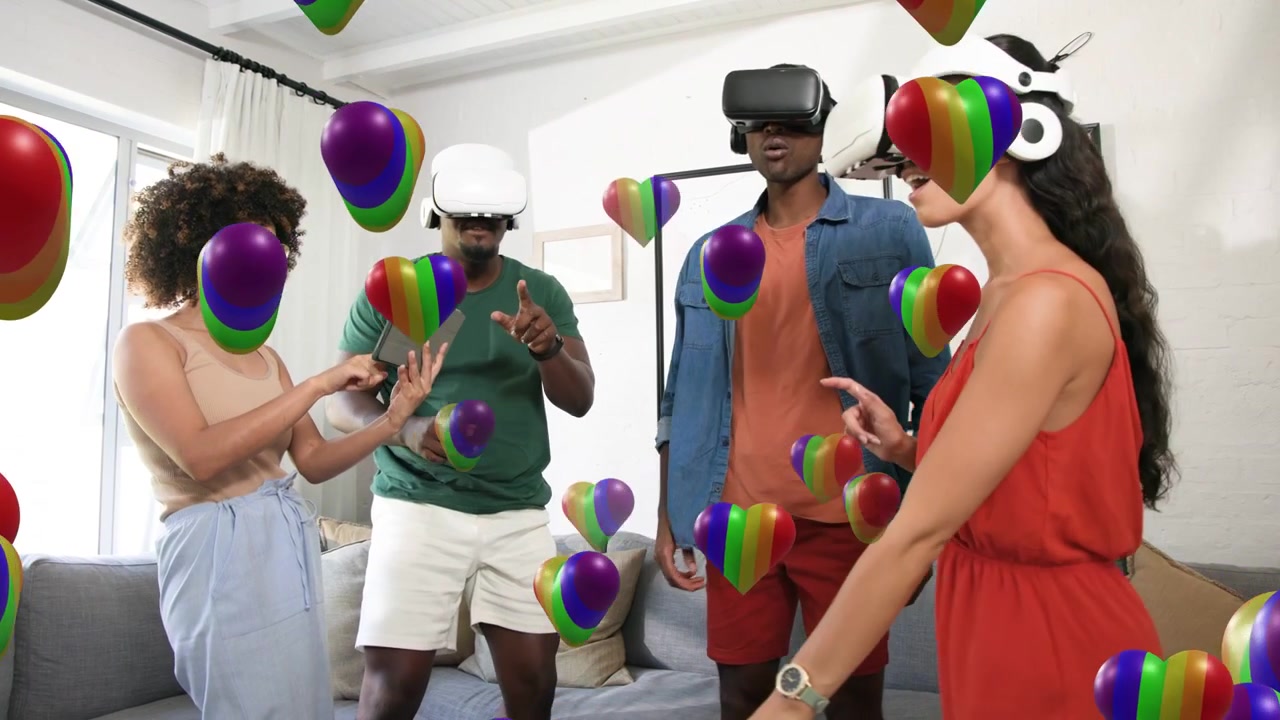 Young Adults Enjoying Augmented Reality Experience with VR Headsets