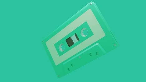 pale green cassette tape isolated on green background.loop able 3d animation.