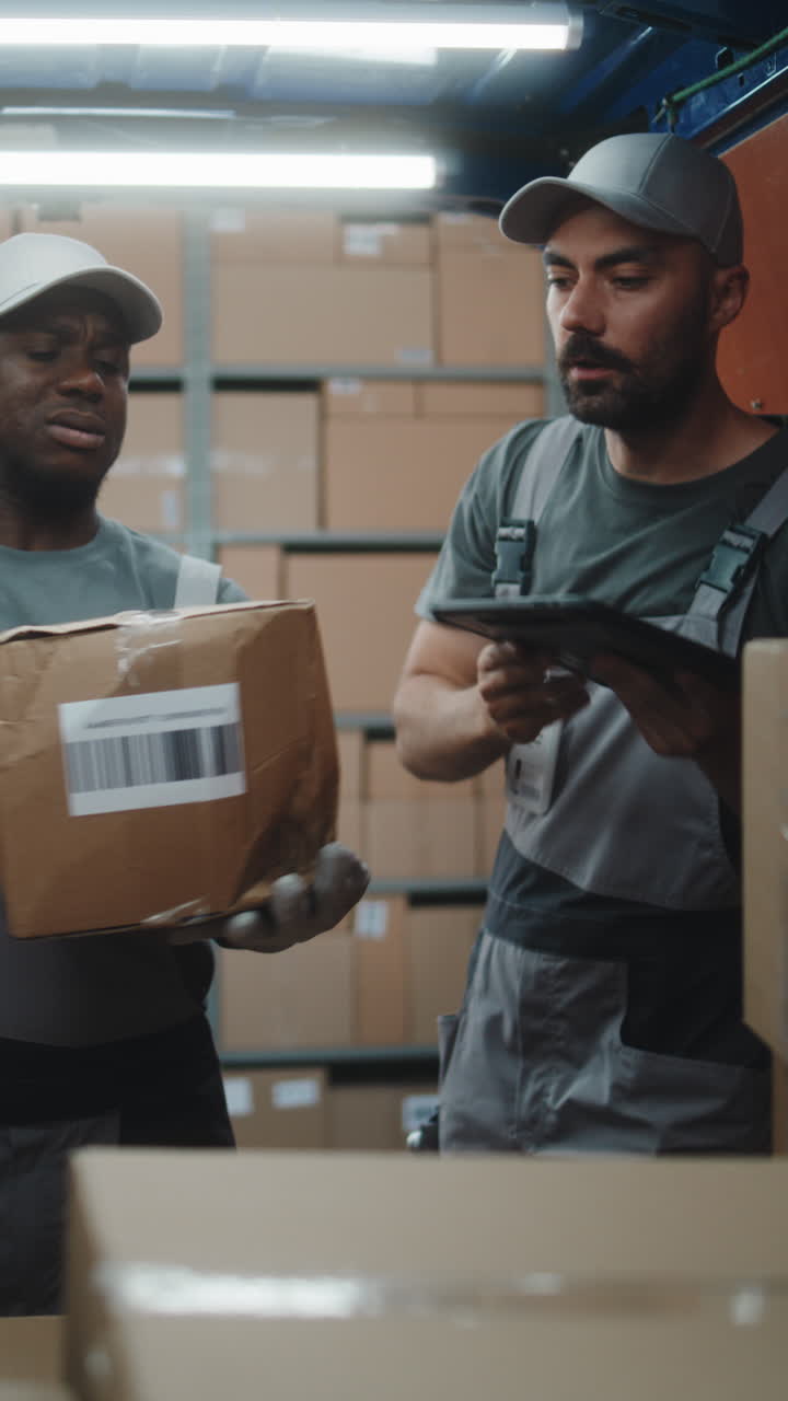 Warehouse Workers Managing Packages with Tablet