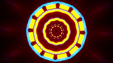 red and blue background with circular design in the center. kaleidoscope vj loop