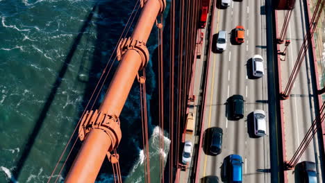 aerial view of traffic on the golden gate bridge