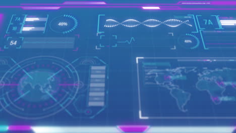 animación de gráficos en la interfaz de procesamiento de datos en fondo azul