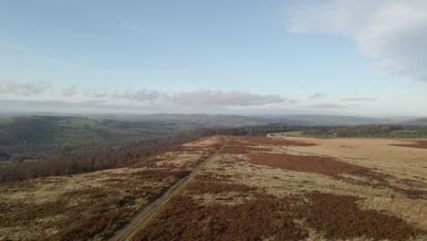 A-4k-drone-shot-flying-over-autumn-moorland-along-a-path