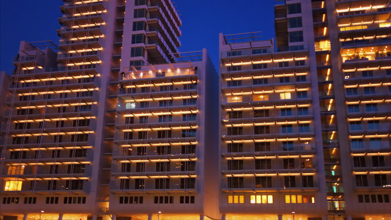 Buildings in Mareterra new Residential district in Monaco in the evening