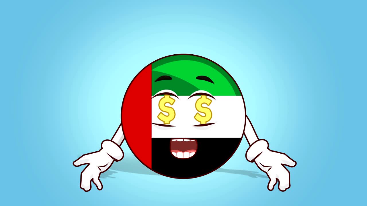 아랍에미리트 연합의 카 아이콘 발 얼굴 애니메이션 달러 기호 눈에 루마 매트