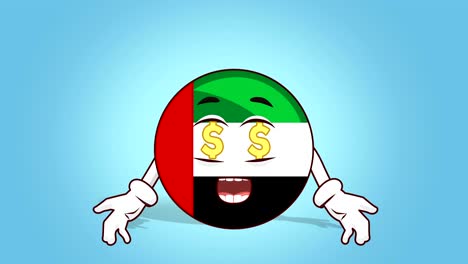 cartoon icon flag uae united arab emirates face animation dollar sign in eyes with luma matte