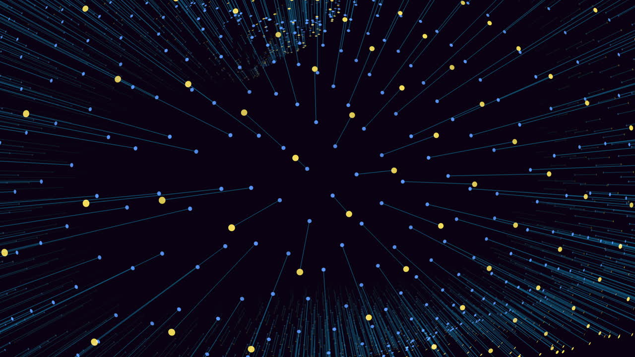 Complex network visualization interconnected lines and dots in circular pattern