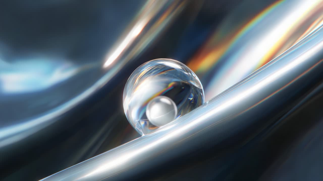 A captivating close-up of a translucent sphere resting gracefully on a reflective surface, showcasing mesmerizing light reflections and intricate details that highlight the interplay of nature and art