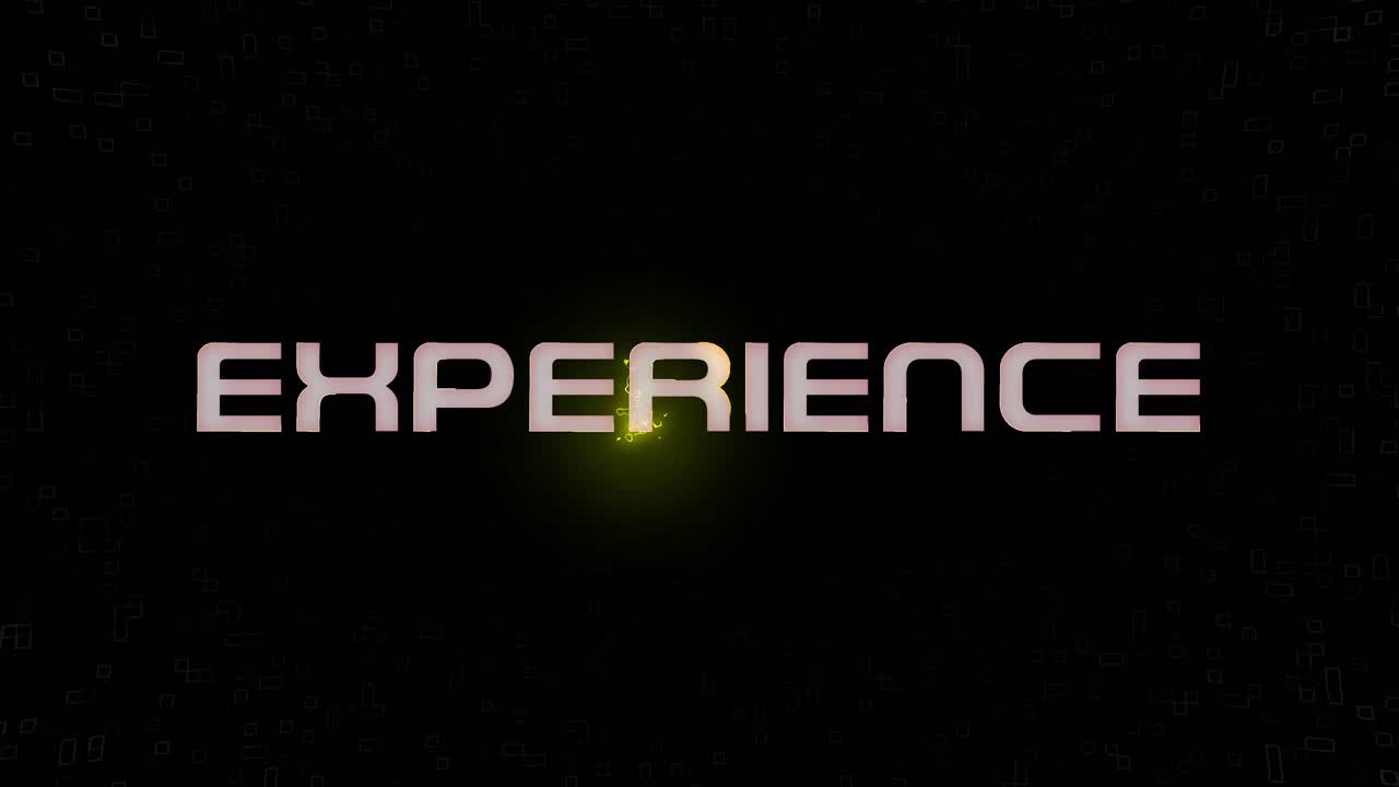 Electrified flashing EXPERIENCE animated graphic in white yellow and black