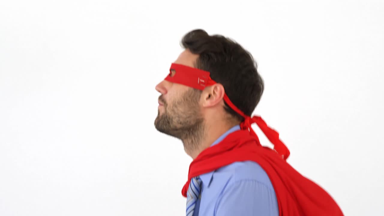 Businessman pretending to be a super hero