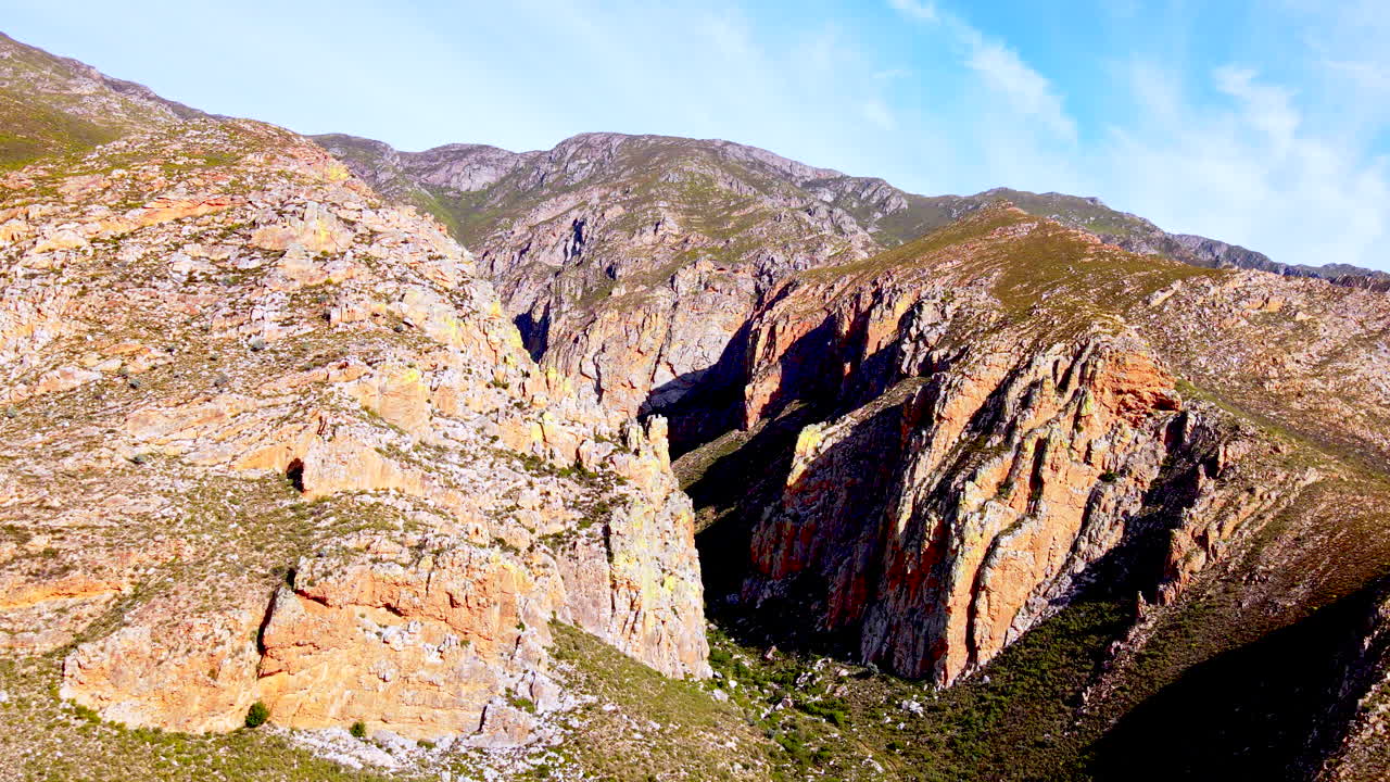 Mountain gorge in rugged Langeberg Mountains of Montagu, Klein Karoo. Aerial
