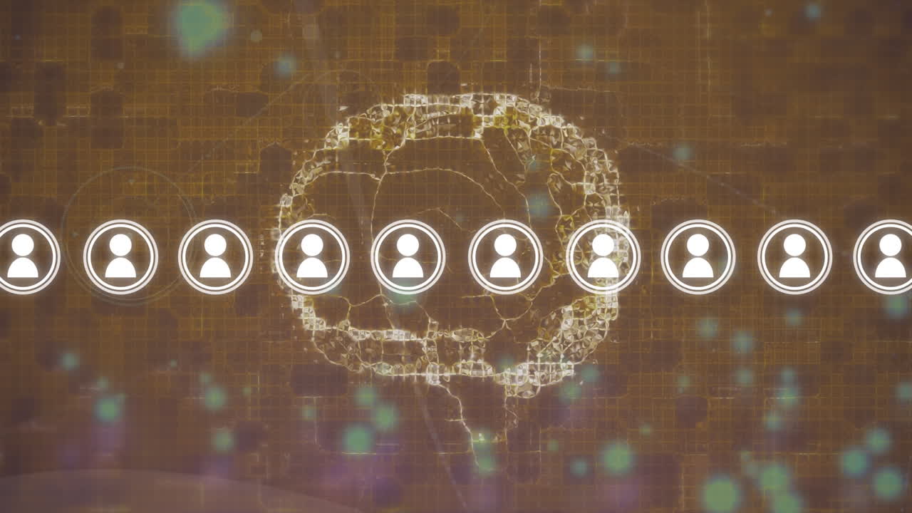 animación de la red de conexiones con el cerebro sobre los íconos