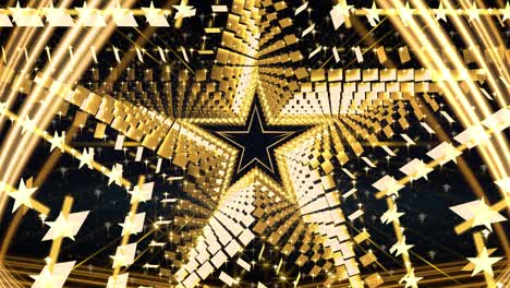 golden magic star background in loop, stage video background for nightclub, visual projection, music video, tv show, stage led screens, party or fashion show