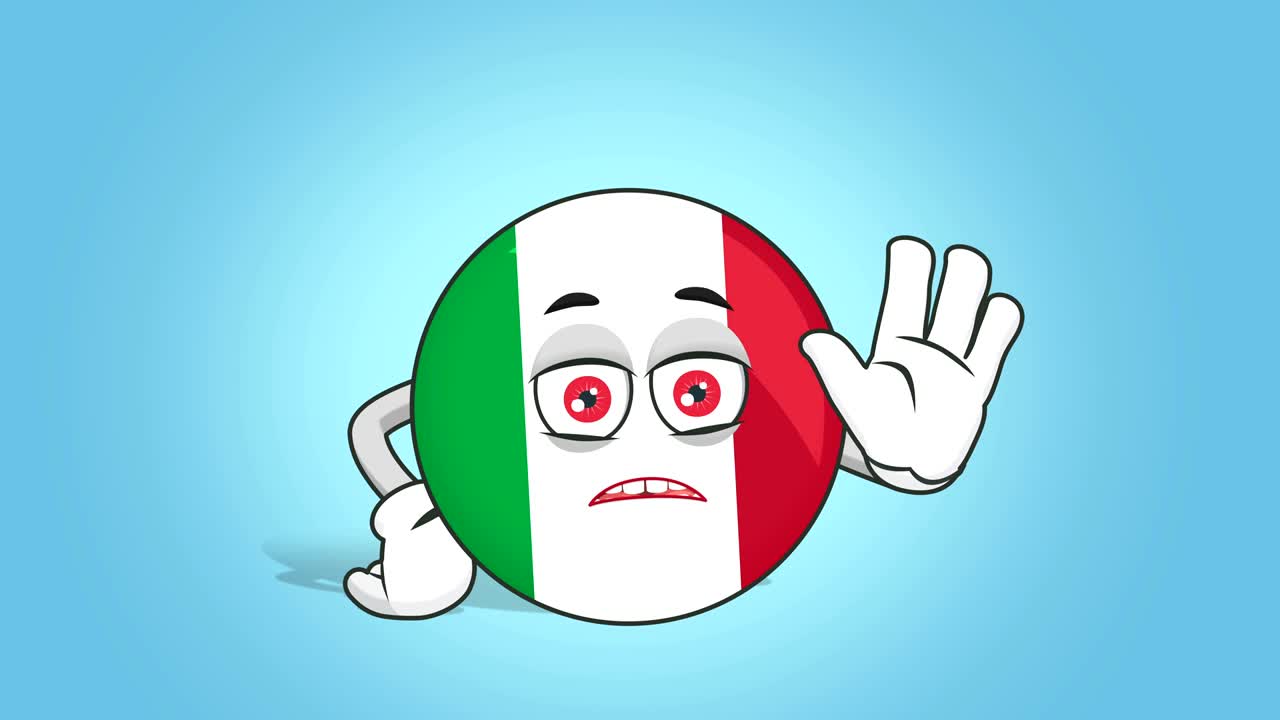 icono de dibujos animados bandera de italia parada gesto de la mano con animación de la cara con alfa mate