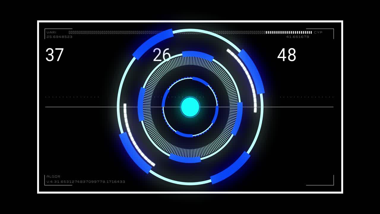 Animation of digital data processing over scope scanning on black background