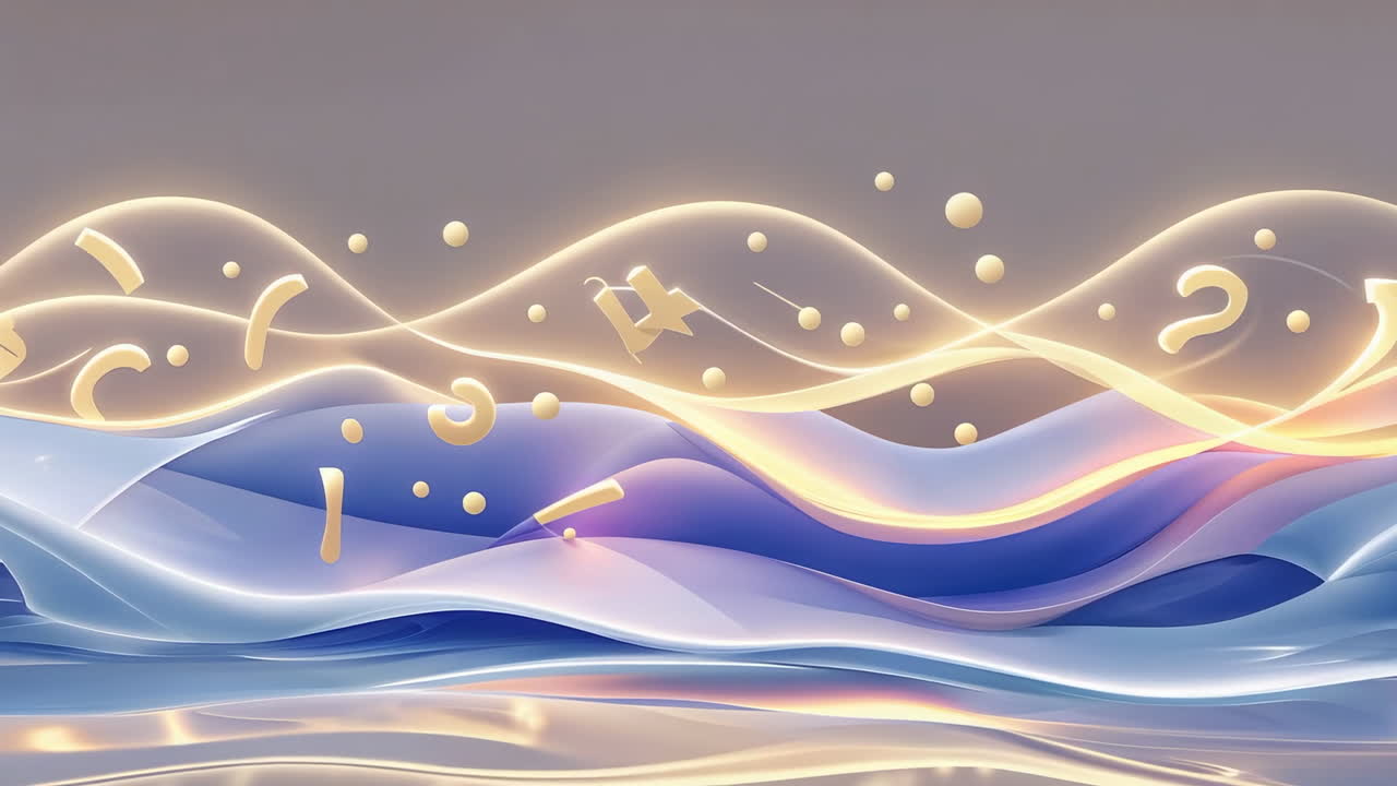 Abstract Wavy Glowing Lines with Symbols