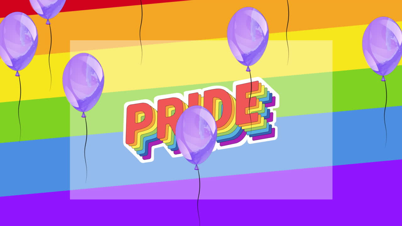 animación de orgullo y globos sobre el fondo del arco iris