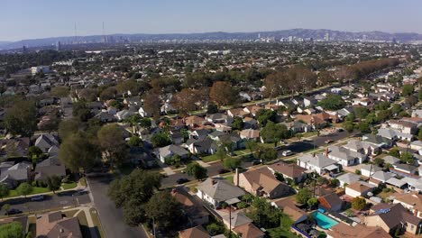 wide panning aerial shot of south la neighborhood