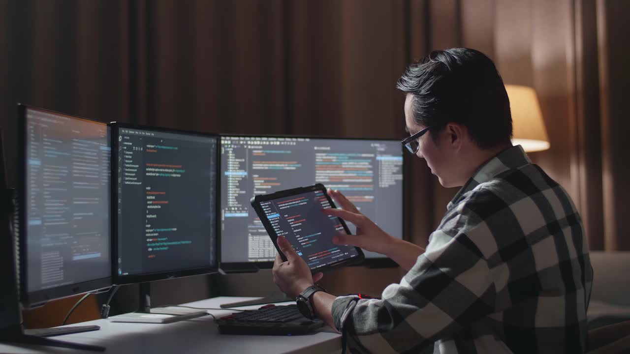 programador trabajando hasta tarde en la noche en casa
