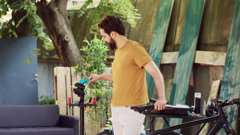 man preparing tools for bike maintenance