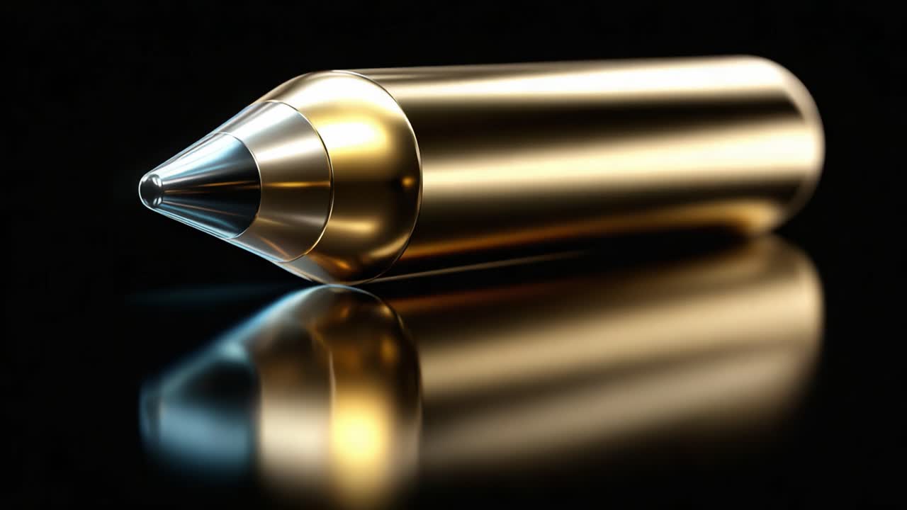 A Close-Up View of a Polished Golden Writing Instrument Showcasing Its Sleek Design and Metallic Finish, Perfectly Reflecting Light for a Striking Visual Appeal