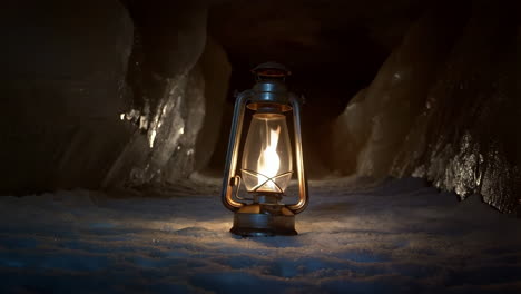 vintage lantern in an ice cave