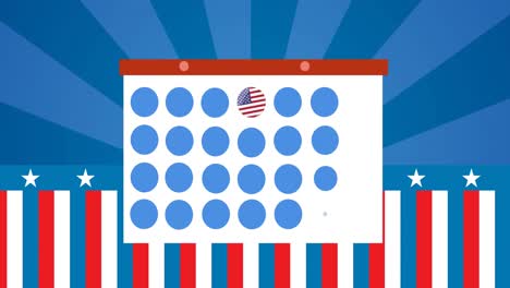 Animation-of-token-template-card-and-american-flag-moving-over-blue-background