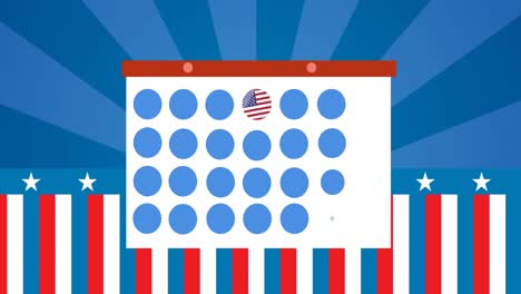 animation of token template card and american flag moving over blue background