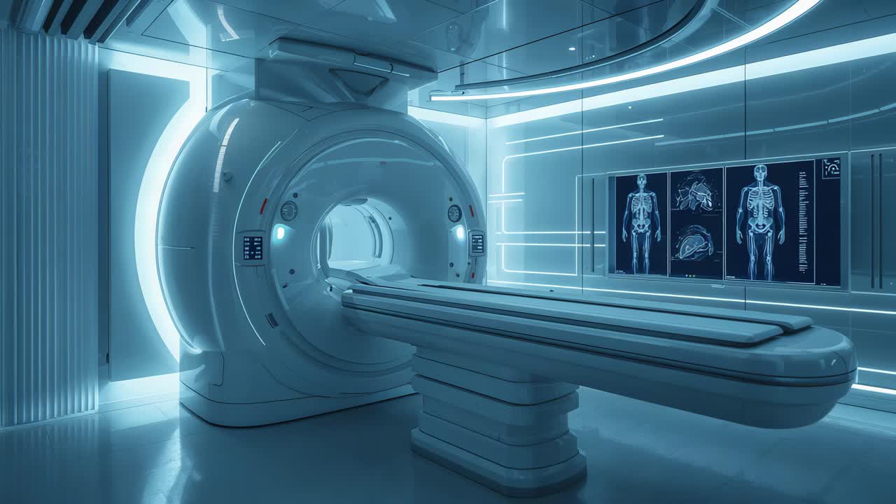 In risposta a un comando dal pannello di controllo, il tavolo motorizzato avanza nella cavità dello scanner MRI per la scansione.