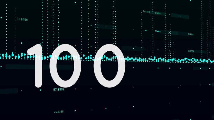 Animation of numbers and data processing on black background
