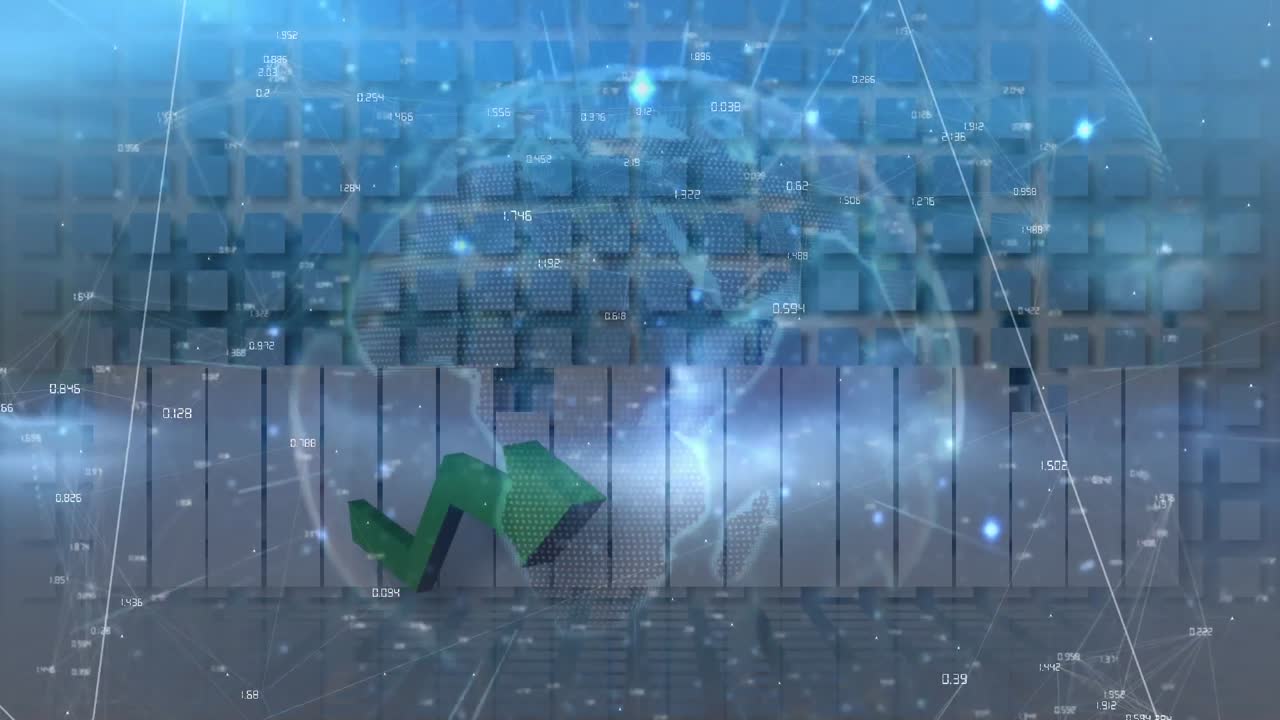 녹색 화살표의 애니메이션, 통계 및 금융 데이터 처리