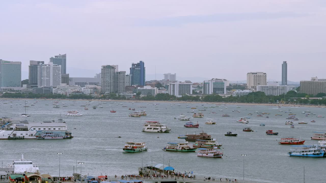 파타야 시 해변과 태국, 파타야, 아시아 시암 만의 탁 트인 전망