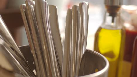 close-up of knives in a cutlery holder
